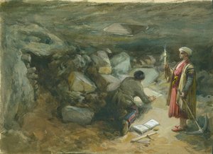 Cisterna de Corte de Pedra sob o Arco de Robinson, Jerusalém, 1871 (wc e lápis sobre papel) de William Crimea Simpson