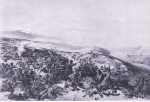 Segunda acusação dos Guardas, quando retomou as duas baterias de armas na Batalha de Inkerman, ilustração das Batalhas Britânicas na Terra e no Mar, 1915 de William Crimea Simpson