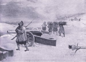 Sentinal dos Zouaves antes de Sevastopol, ilustração das Batalhas Britânicas na Terra e no Mar, 1915 de William Crimea Simpson