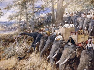 O príncipe de Gales no Terai batendo na selva com Sir Jung Bahadur Rana, 1876 de William Crimea Simpson