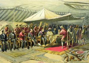 A visita de retorno do vice-rei ao marajá de Cashmere, 1863 (chromolitho) de William Crimea Simpson