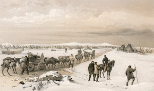 O acampamento da 1 ª Divisão, olhando para o norte em direção ao acampamento da 2 ª Divisão, as alturas de Inkermann à distância de William Crimea Simpson