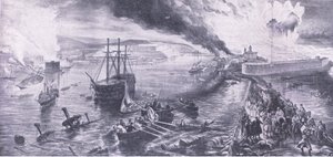 A queda de Sebastopol e a retirada dos russos, 8 de setembro de 1855, ilustração das Batalhas Britânicas na Terra e no Mar, 1915 de William Crimea Simpson