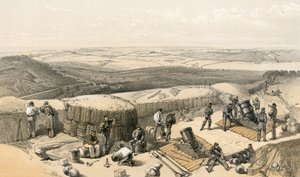 As novas obras no cerco de Sebastopol no ataque certo, da bateria de morteiro à direita da bateria de Gordon de William Crimea Simpson