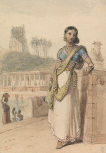Uma mulher de casta alta de pé junto a um muro de William Daniell