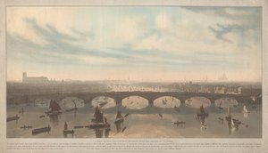 Vista da ponte em construção sobre o Tamisa em Vauxhall de William Daniell