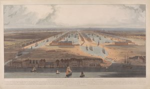 Vista das docas das Índias Ocidentais de William Daniell