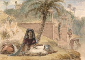 Rapariga indiana sentada à beira de um rio de William Daniell