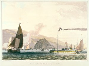 Barco a vapor no Clyde perto de Dumbarton, c1814 de William Daniell