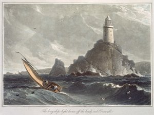 O Farol Longships de Lands End, na Cornualha, do Volume I de "Uma Viagem pela Grã-Bretanha Realizada entre os Anos 1814 e 1825", publicado em 1814 (aquatint) de William Daniell