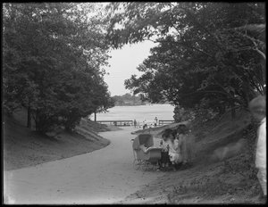 Vista, de, pista, guiando, para, água, 86th, rua, parque, pista, para, a, rio oriental, cidade nova iorque, julho, 31, 1914 de William Davis Hassler