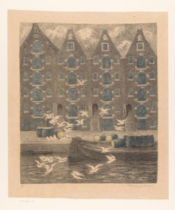 Armazéns na Brouwersgracht em Amesterdão de William Degouve de Nuncques (signed by artist)