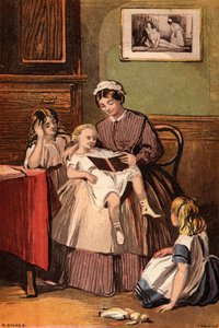 O servo gentil: uma empregada lendo para crianças pequenas (chromolitho)