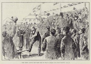 Lord Derby cortando o primeiro relvado de St Helens e Wigan Railway, 28 de janeiro de William Douglas Almond