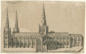 Catedral de Lichfield - Vista Sul: gravura em placa de cobre, sd [ Meados do século 17]