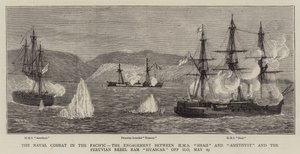 O Combate Naval no Pacífico, o noivado entre HMS Shah e Amethyst e o Ram rebelde peruano Huascar em Ilo, 29 de maio de William Edward Atkins