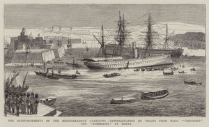 Os Reforços das Guarnições do Mediterrâneo, Desembarque de Tropas do Crocodilo HMS e do Eufrates em Malta de William Edward Atkins