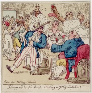Johnny e sua noiva Fair Revelling in Jollity e Festive, de "As Aventuras de Johnny Newcome", publicado em 1812 (gravura com wc)