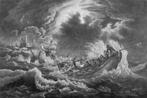 Bote salva-vidas no ato de salvar parte da tripulação de um navio, c.1803