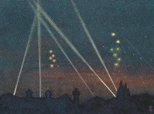 Holofotes durante um bombardeio (aquarela sobre papel) de William Ernest Buchanan