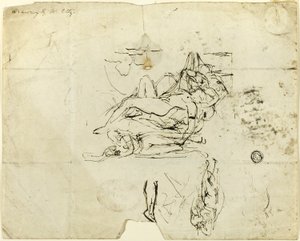 Esboços de nu feminino reclinado e casal amoroso de William Etty