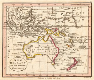 Austrália e Nova Zelândia. New Holland. Mapa.
