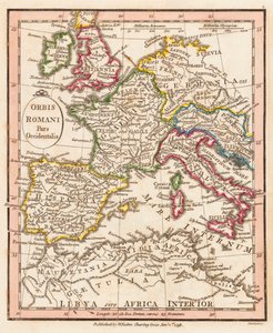 A parte ocidental do Império Romano. Mapa.