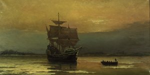 O Mayflower em sua chegada ao porto de Plymouth, 1882. de William Formby Halsall