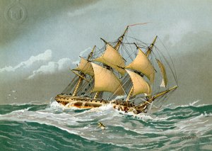 Uma fragata de arma Royal Navy 28, c1794 c1890-c1893 de William Frederick Mitchell