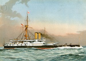 HMS Victoria, encouraçado de primeira classe da Marinha Real, c1890-c1893. de William Frederick Mitchell