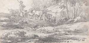 Paisagem com Figuras e Gado de William Frederick Wells