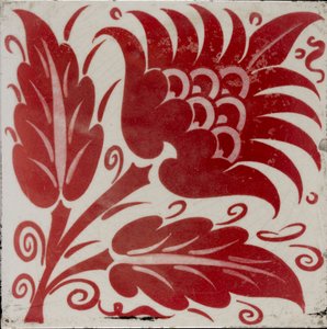 Telha com flor estilizada com duas folhas e tendrilhos, 1882-1888 de William Frend De Morgan