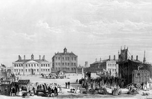 Old Liverpool Enfermaria e Alms-Houses, com o circo de John Cooke em primeiro plano, c.1826
