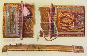 Instrumentos musicais: Koto japonês (litografia a cores)