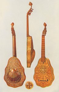 Instrumentos musicais: O alaúde da Rainha Isabel (litografia a cores)