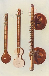 Instrumentos musicais: Cítares e Vina (litografia a cores)