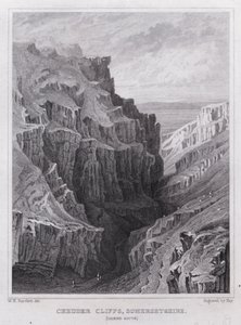 Chedder Cliffs, Somersetshire, olhando para o Sul (gravura)
