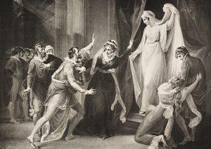 Uma capela na casa de Paulina, Ato V, Cena III, de &39;The Winter&39;s Tale&39;, da The Boydell Shakespeare Gallery, publicada no final do século XIX de William Hamilton