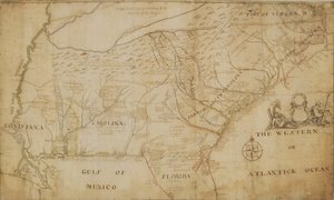 Mapa da parte sudeste da América do Norte, 1721 (caneta e tinta e lavar no papel)