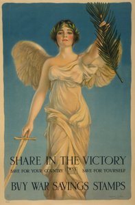 Compartilhar na vitória, comprar selos de poupança de guerra, pôster da 1ª Guerra Mundial, 1918