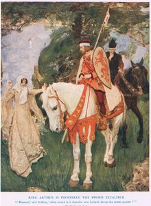 Rei Arthur é proferida espada Excalibur, ilustração de &39;Rei Artur&39;
