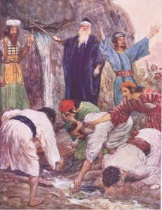 Moisés batendo na rocha, de The Bible Story publicado por Hodder & Stoughton, c.1930 de William Hatherell