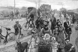 Cena de rua com muitas bicicletas de William Hatherell