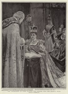 O arcebispo de York, colocando o cetro na mão da rainha de William Hatherell
