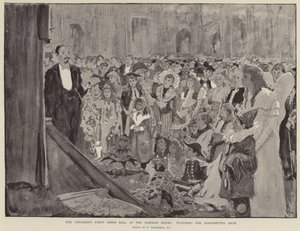 A bola do vestido de fantasia das crianças na mansão, assistindo o show de marionetes de William Hatherell