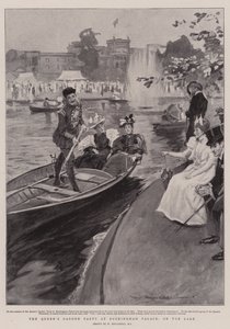 Festa de jardim da rainha no Palácio de Buckingham, no lago
