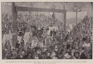 A visita da rainha a South Kensington, Sua Majestade, colocando a pedra-fundação do Victoria and Albert Museum de William Hatherell
