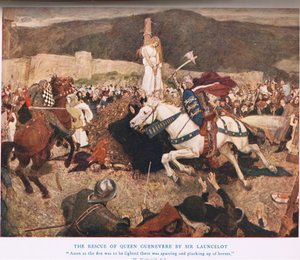 O Resgate da Rainha Guenevere por Sir Lancelot, ilustração do &39;Rei Artur&39;