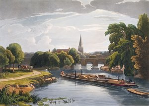 Abingdon Bridge and Church, gravado por Robert Havell, o Jovem (1793-1878) publicado em 1818 (aquatint)