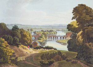 Caversham Bridge, perto de Reading, gravado por Robert Havell, o Jovem (1793-1878) publicado em 1818 (aquatint)